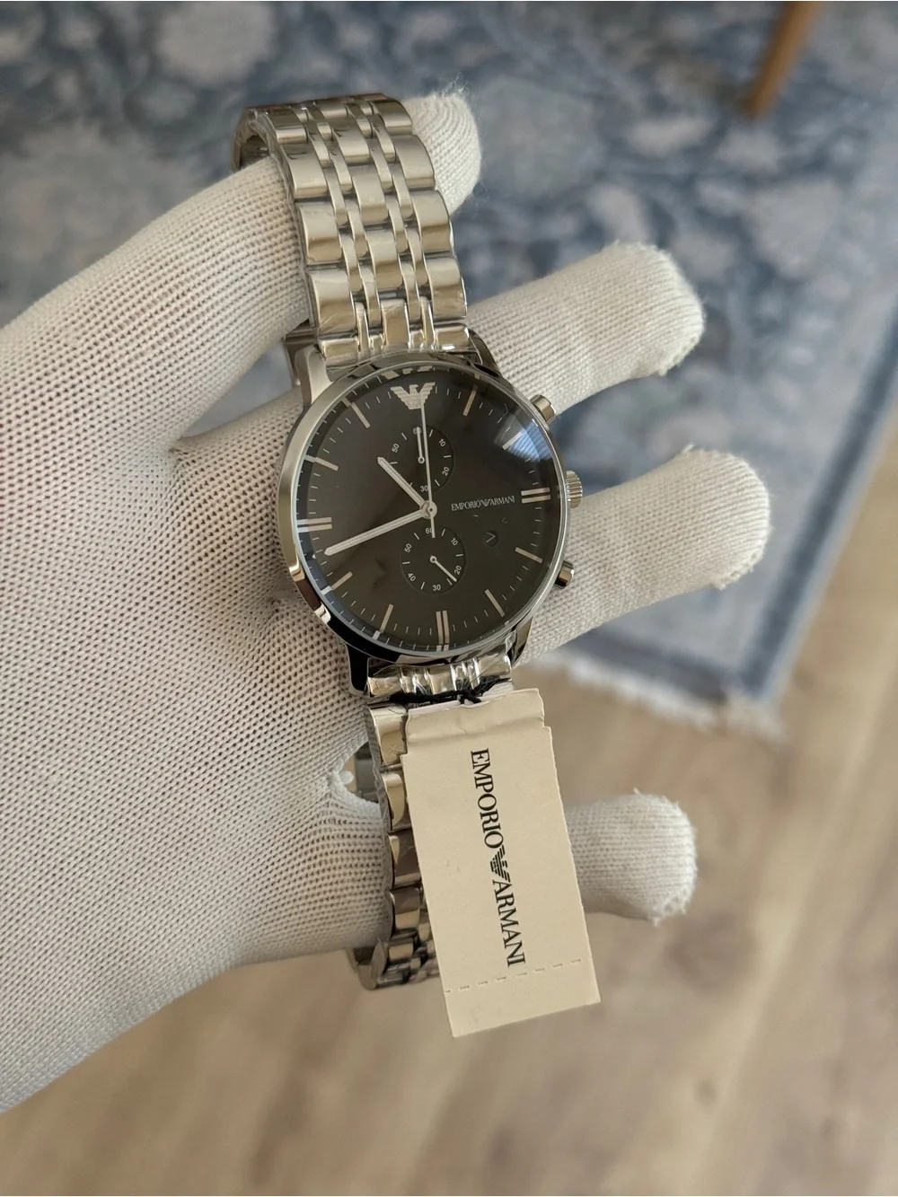 Emporio Armani Silver and Black Men's Chronograph Watch